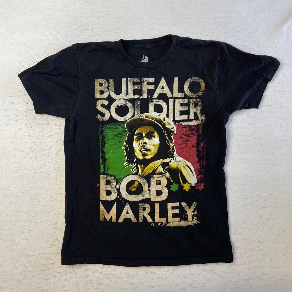 Zion Rootswear Bob Marley Graphic T-Shirt Medium Black Buffalo Soldier Reggae